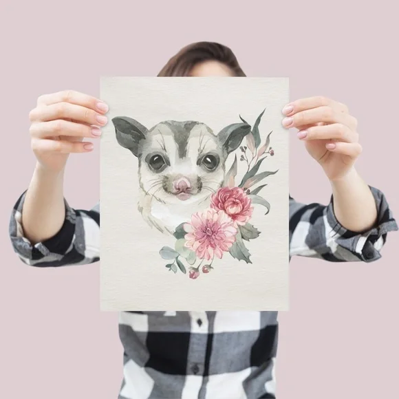 Watercolor Floral Sugar Glider Wall Art Print Poster Unframed - Picture 6 of 9